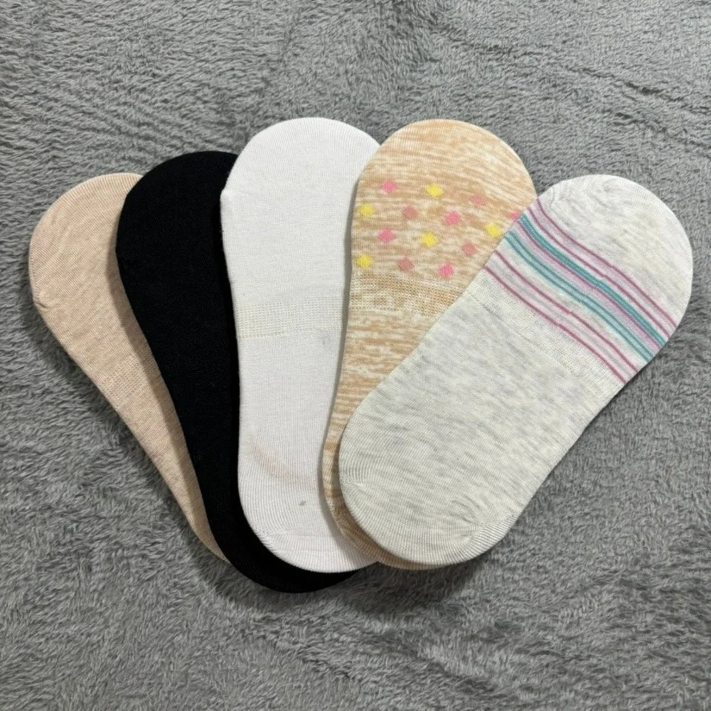 Womens OS Multicolor No Show Liner Socks 5 Pair Set Casual Athleisure
